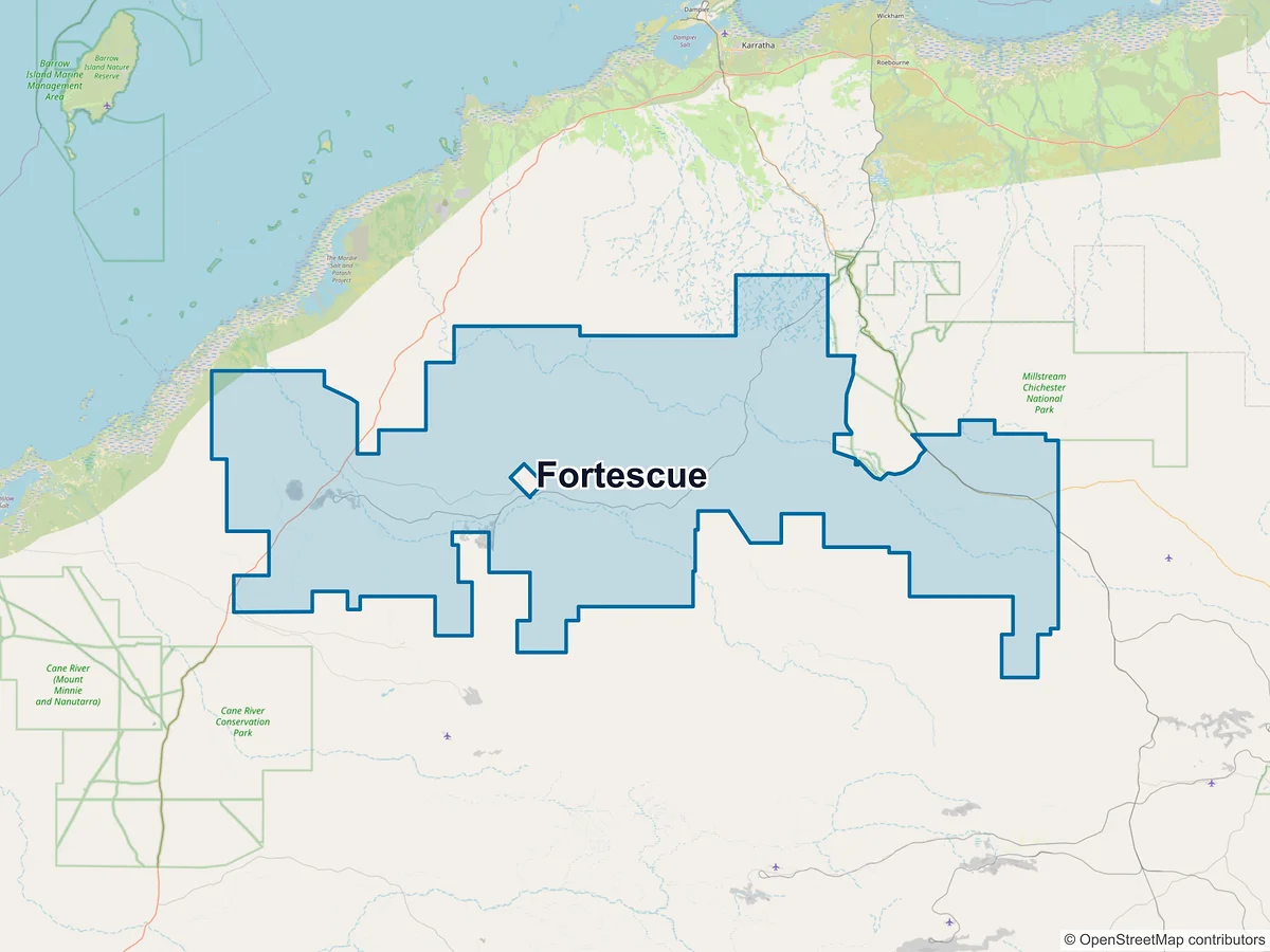 Map of Fortescue, WA, Australia