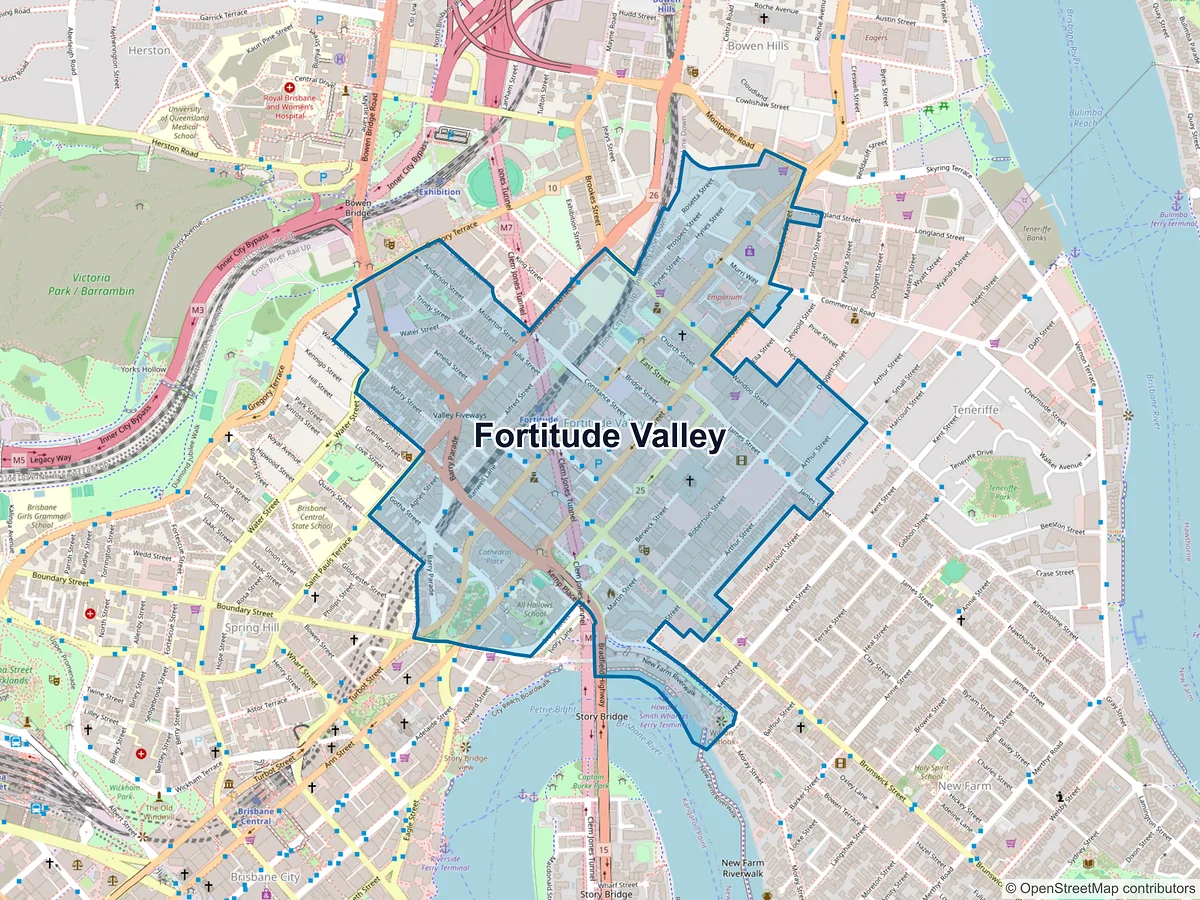 Map of Fortitude Valley, QLD, Australia