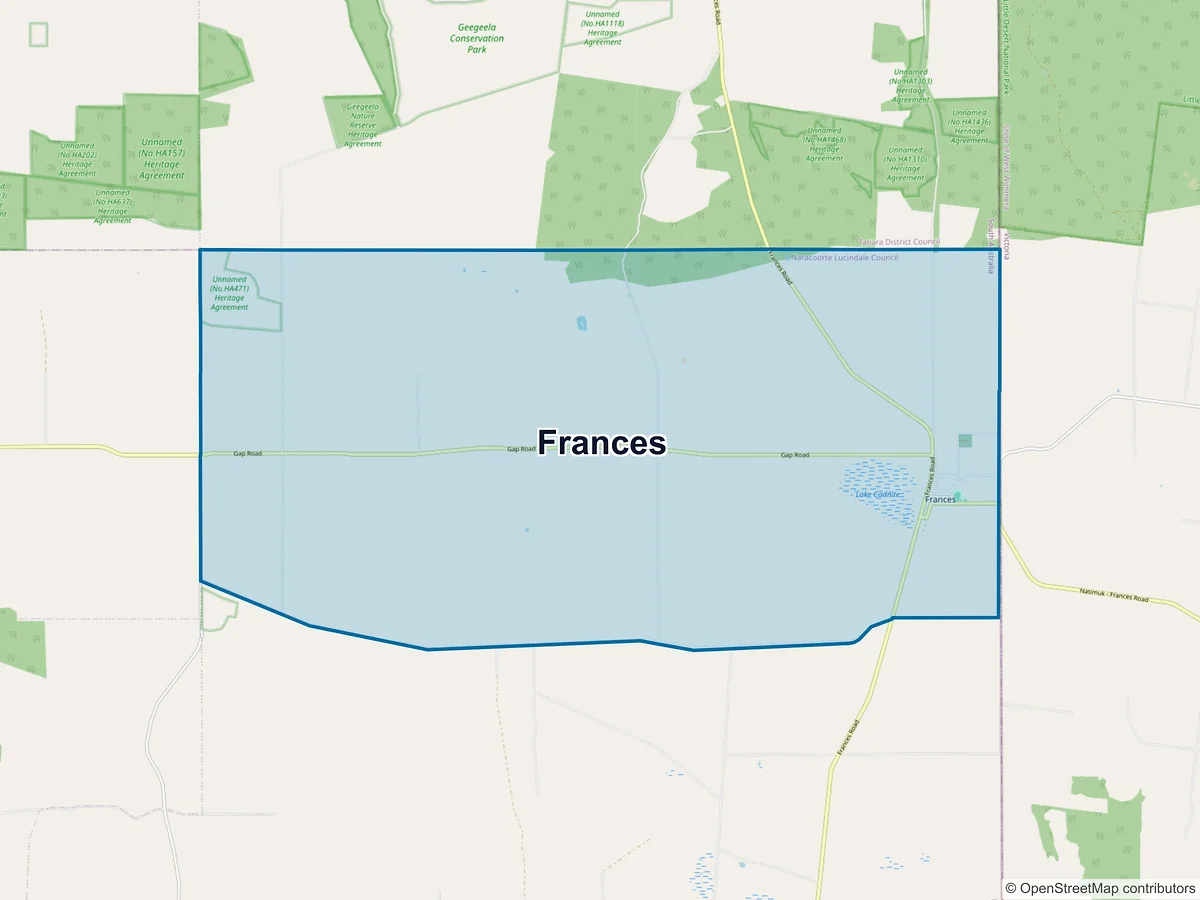 Map of Frances, SA, Australia