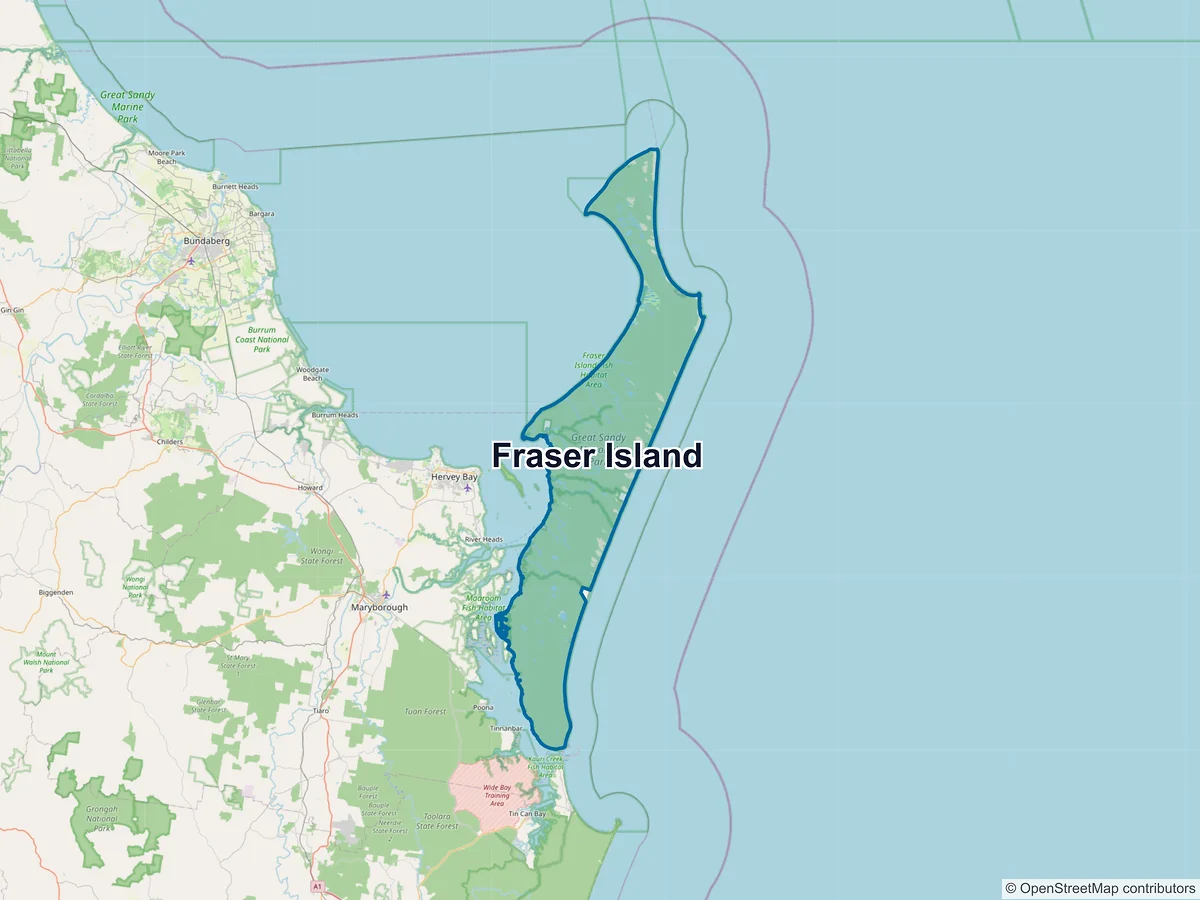 Map of Fraser Island, QLD, Australia