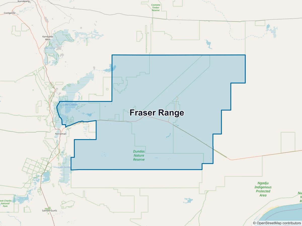 Map of Fraser Range, WA, Australia
