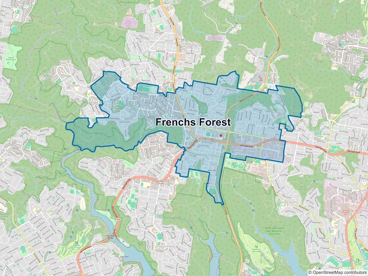 Map of Frenchs Forest, NSW, Australia