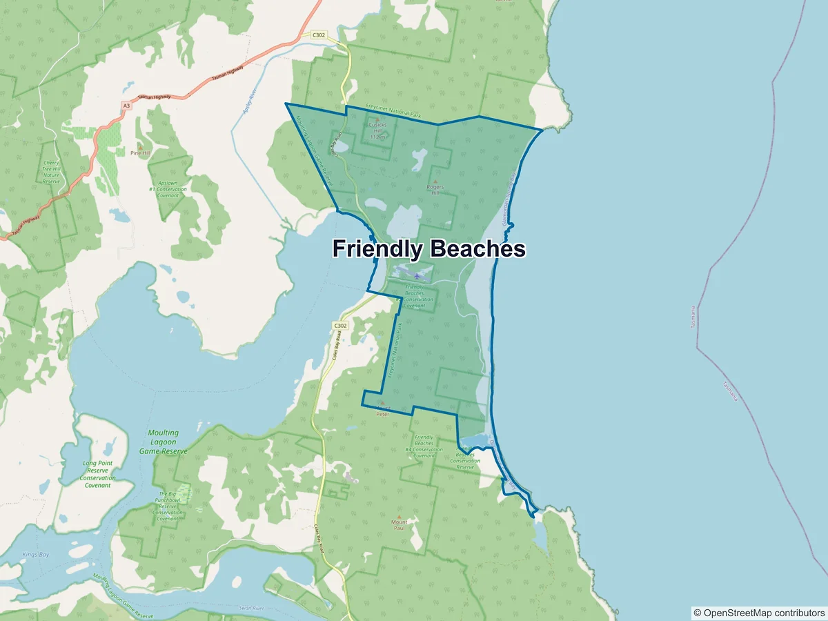 Map of Friendly Beaches, TAS, Australia