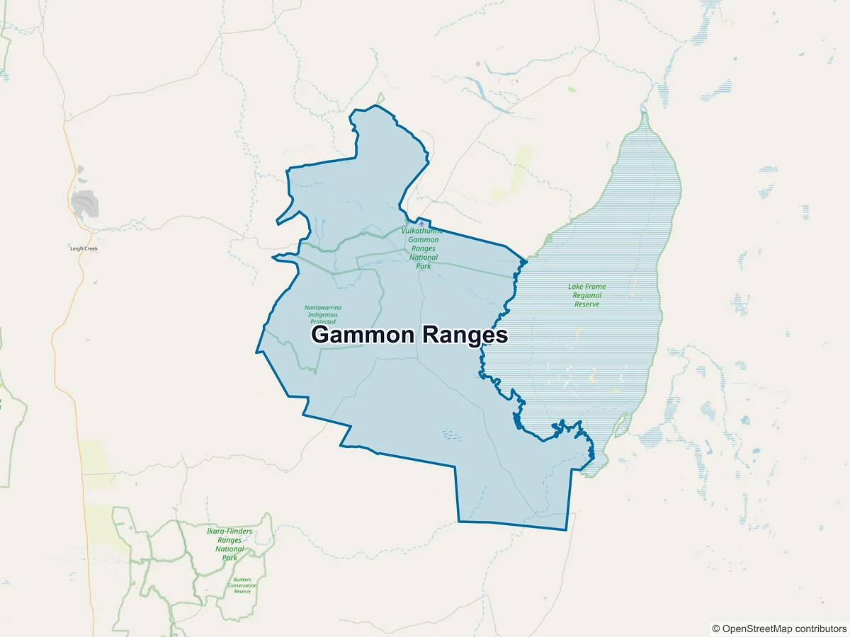 Map of Gammon Ranges, SA, Australia