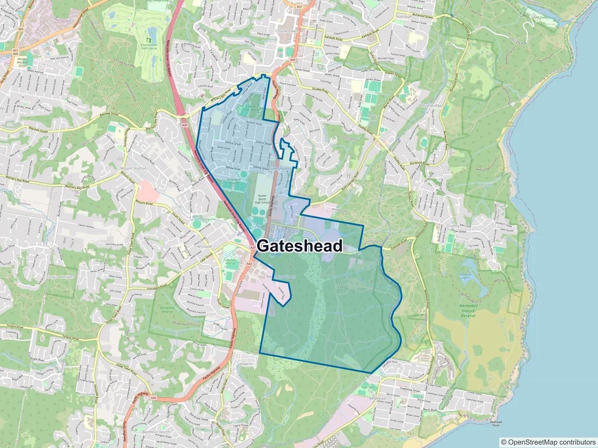 Map of Gateshead, NSW, Australia