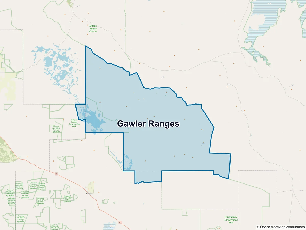 Map of Gawler Ranges, SA, Australia