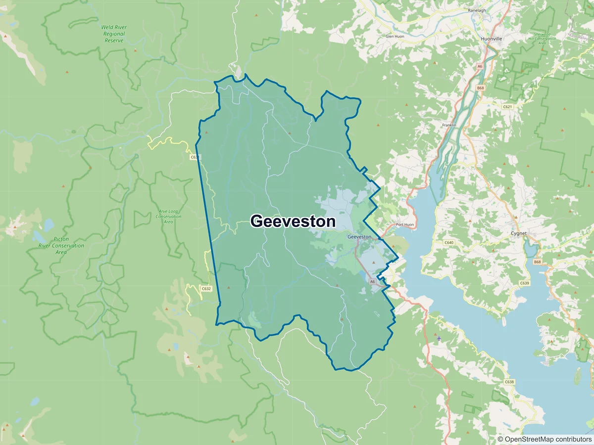 Map of Geeveston, TAS, Australia