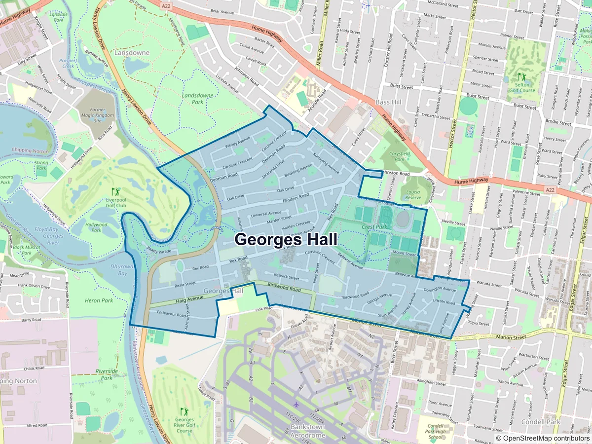 Map of Georges Hall, NSW, Australia