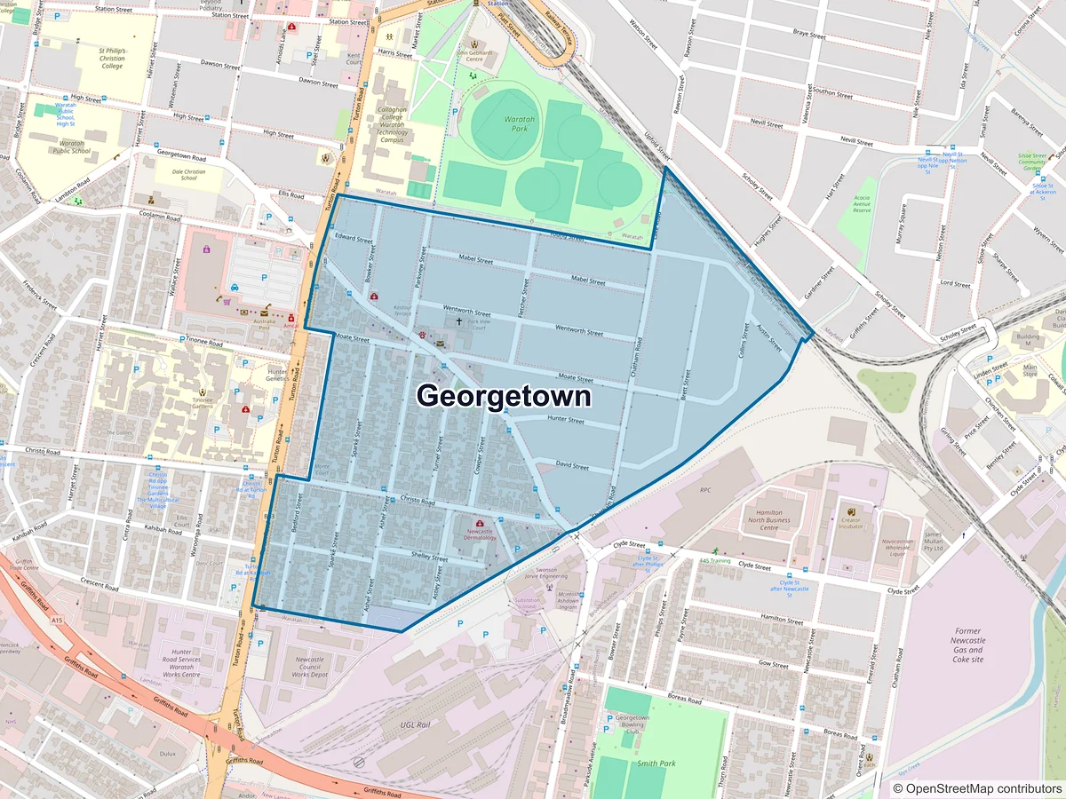 Map of Georgetown, NSW, Australia