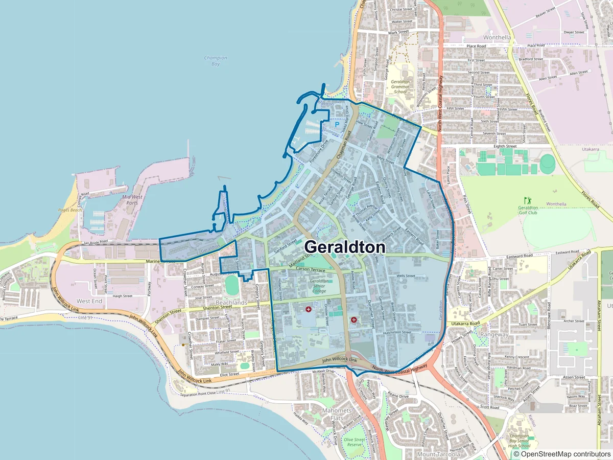 Map of Geraldton, WA, Australia