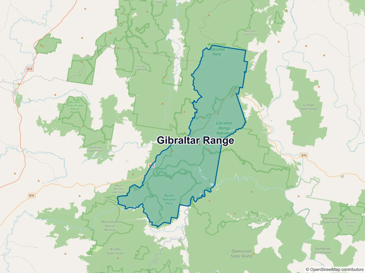 Map of Gibraltar Range, NSW, Australia