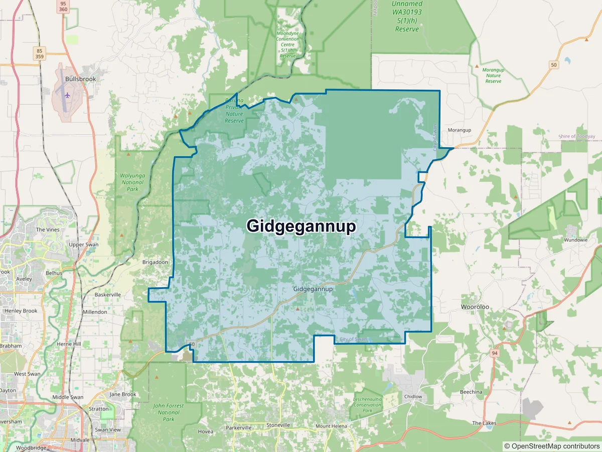 Map of Gidgegannup, WA, Australia
