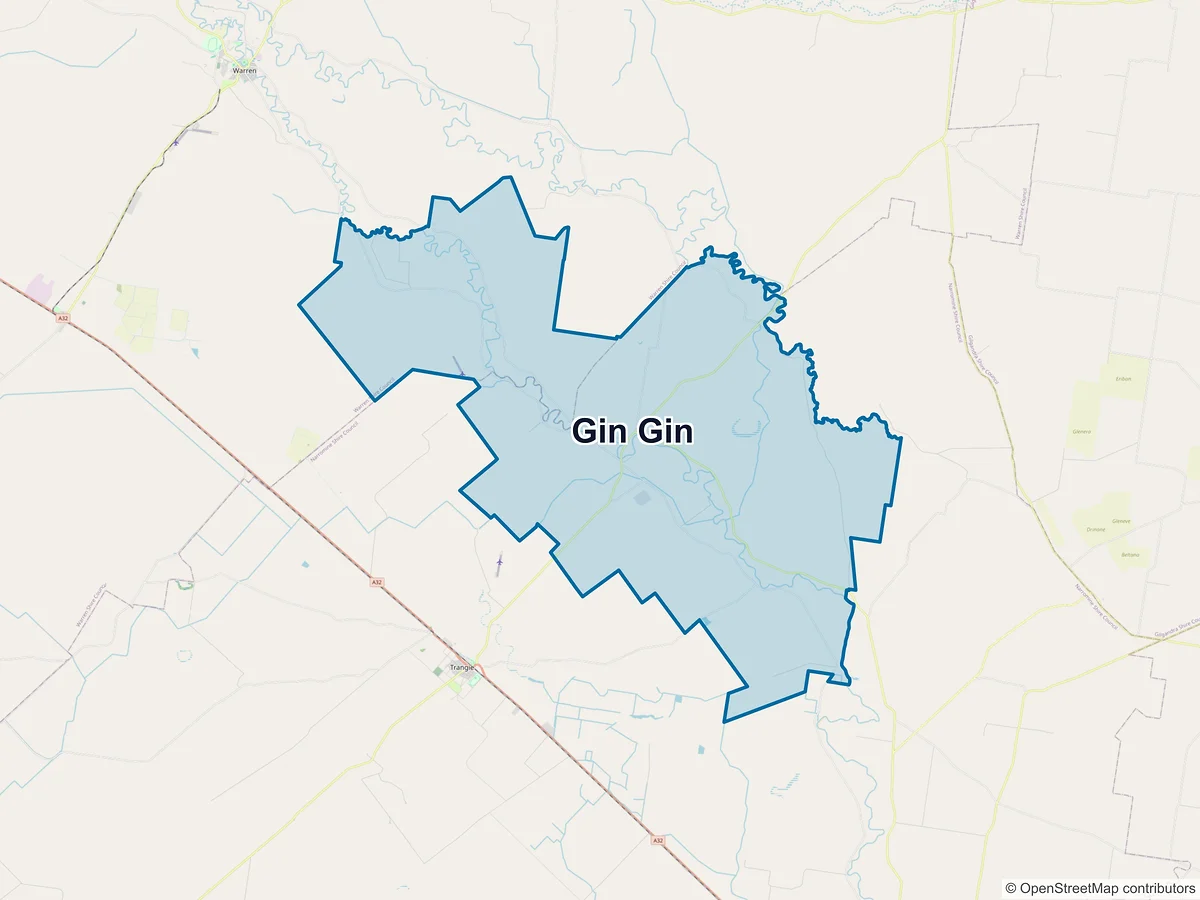 Map of Gin Gin, NSW, Australia