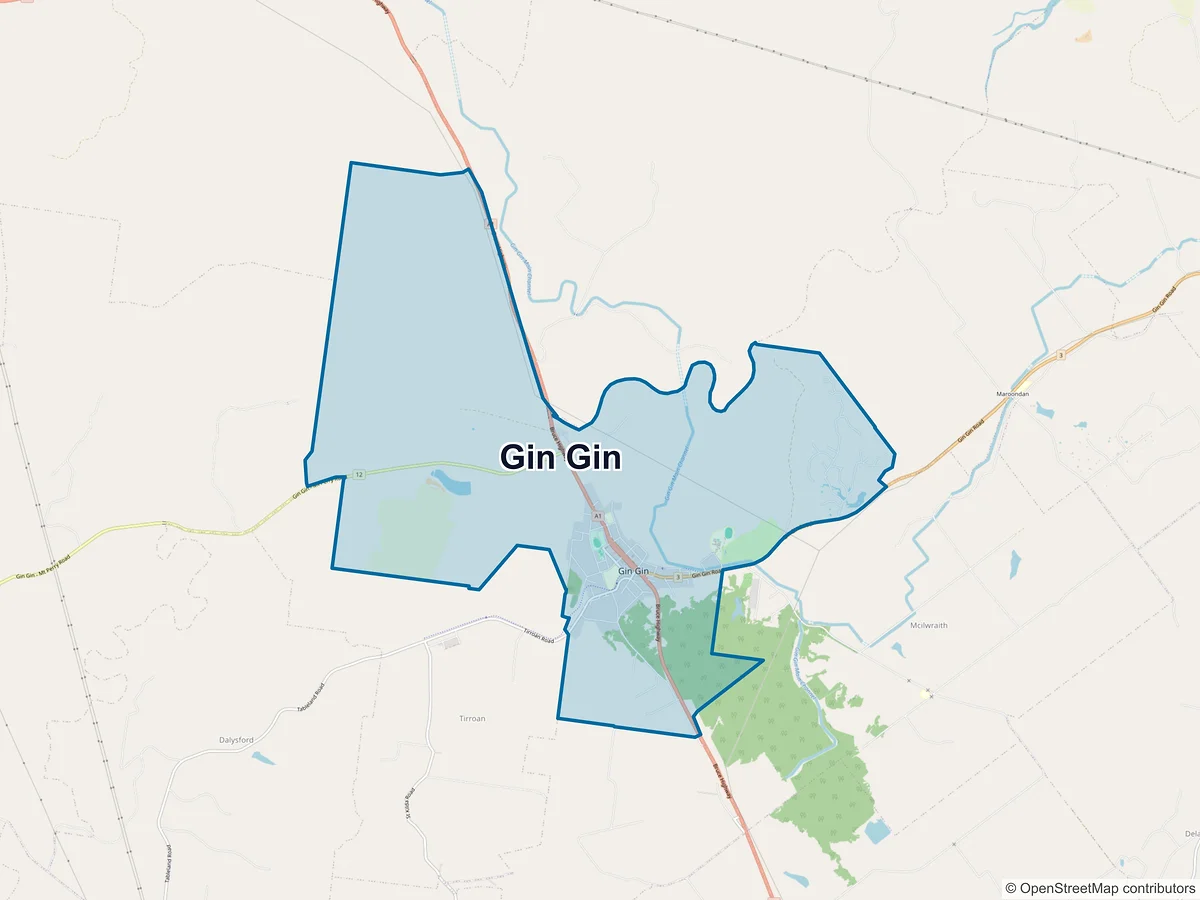 Map of Gin Gin, QLD, Australia