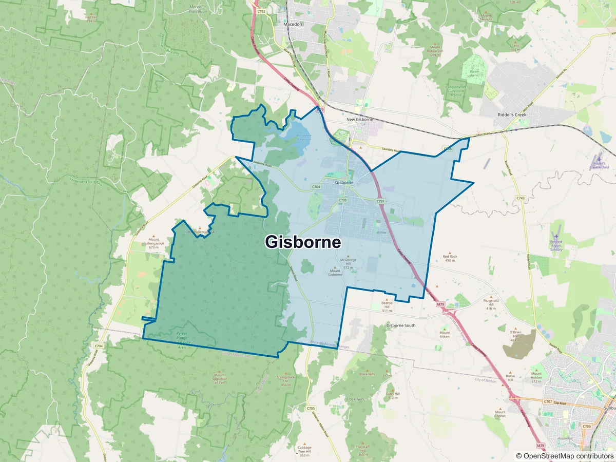 Map of Gisborne, VIC, Australia