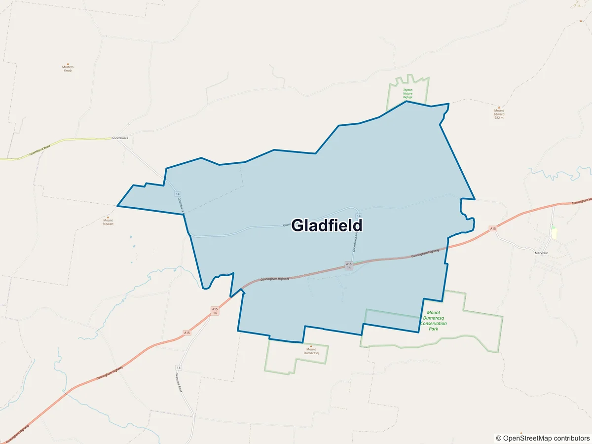 Map of Gladfield, QLD, Australia