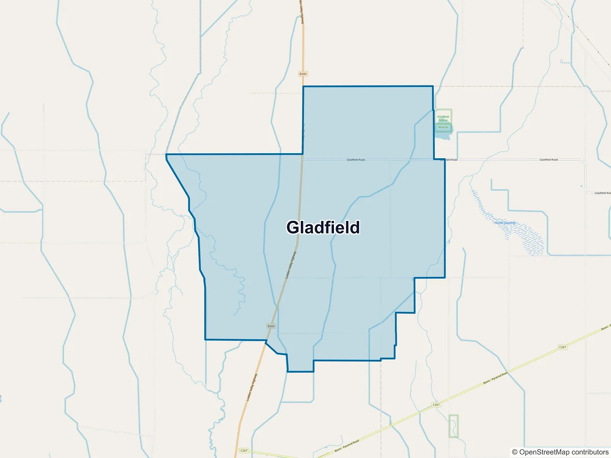 Map of Gladfield, VIC, Australia