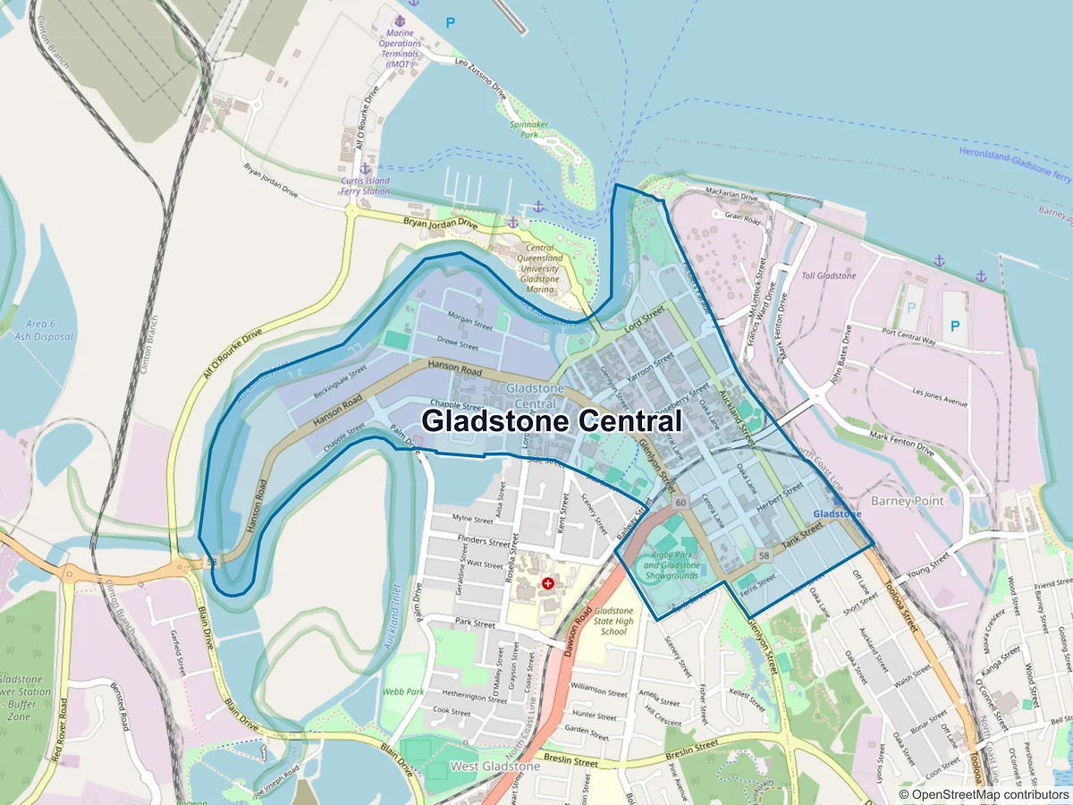 Map of Gladstone Central, QLD, Australia