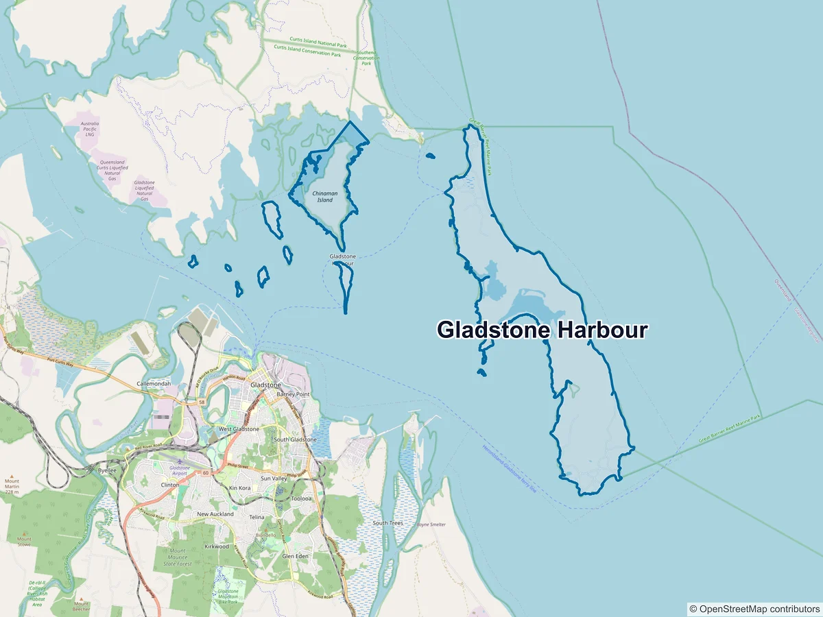 Map of Gladstone Harbour, QLD, Australia