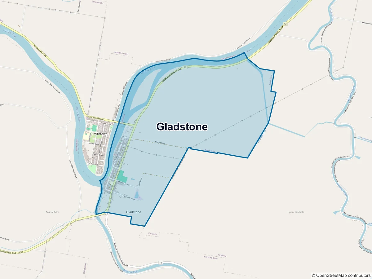 Map of Gladstone, NSW, Australia