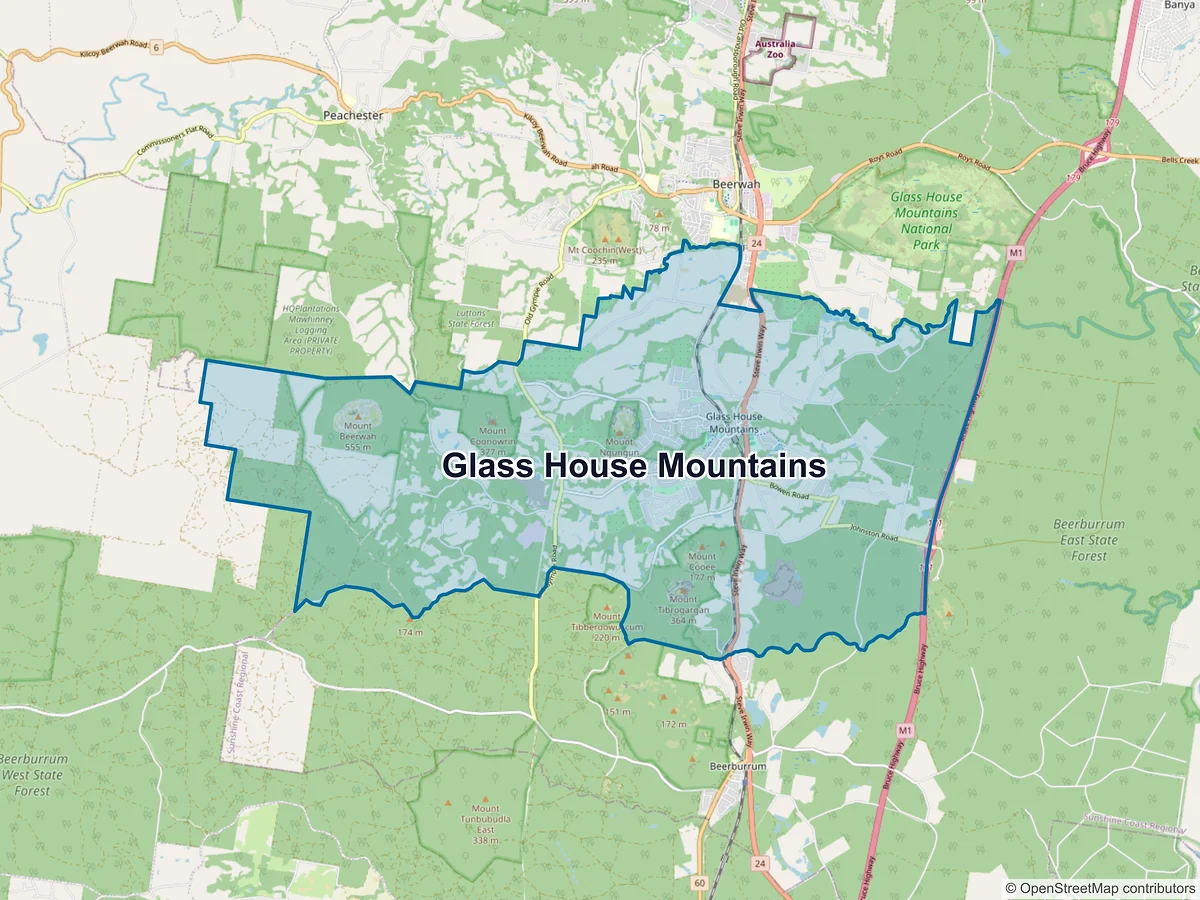 Map of Glass House Mountains, QLD, Australia