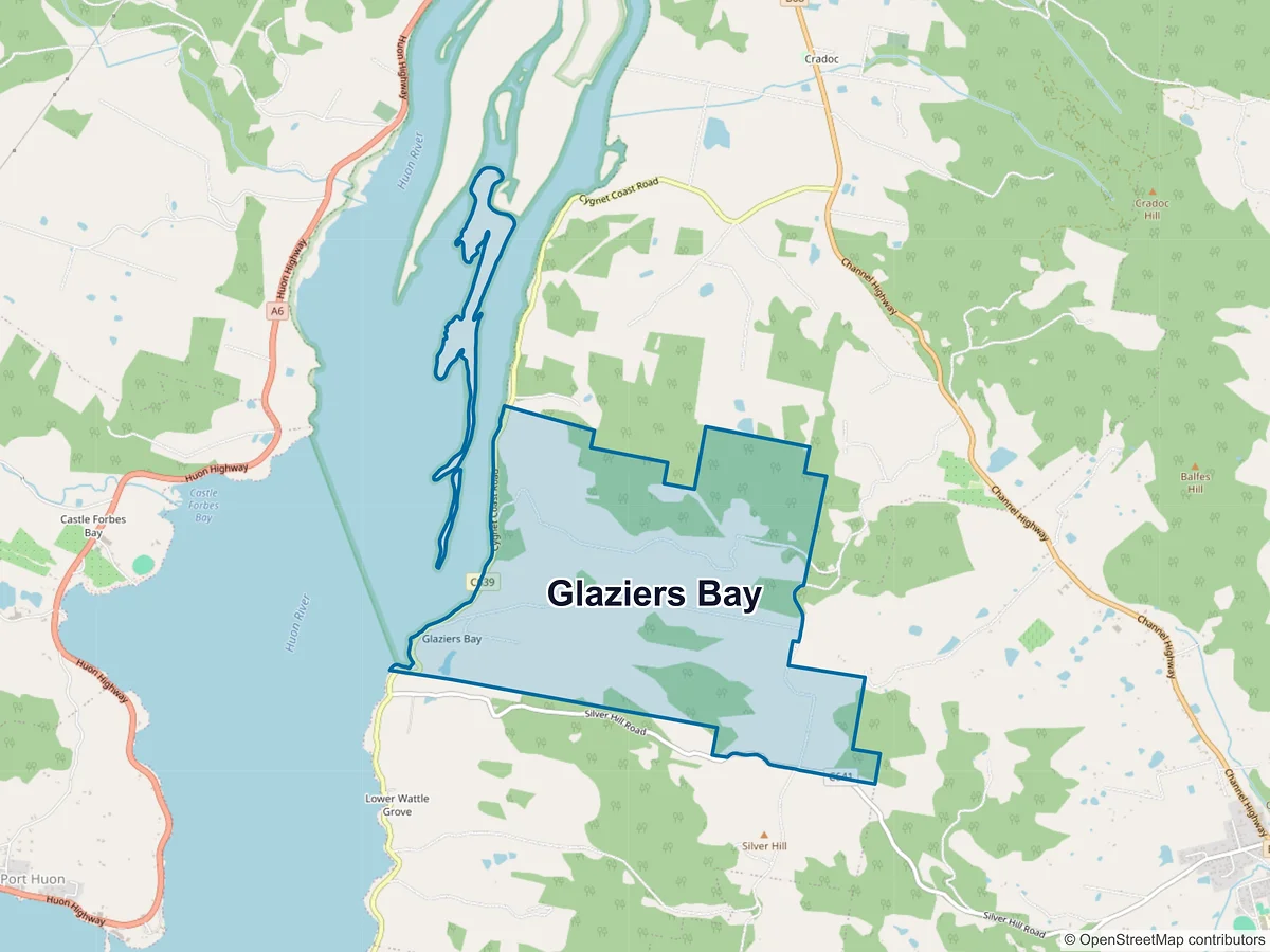 Map of Glaziers Bay, TAS, Australia