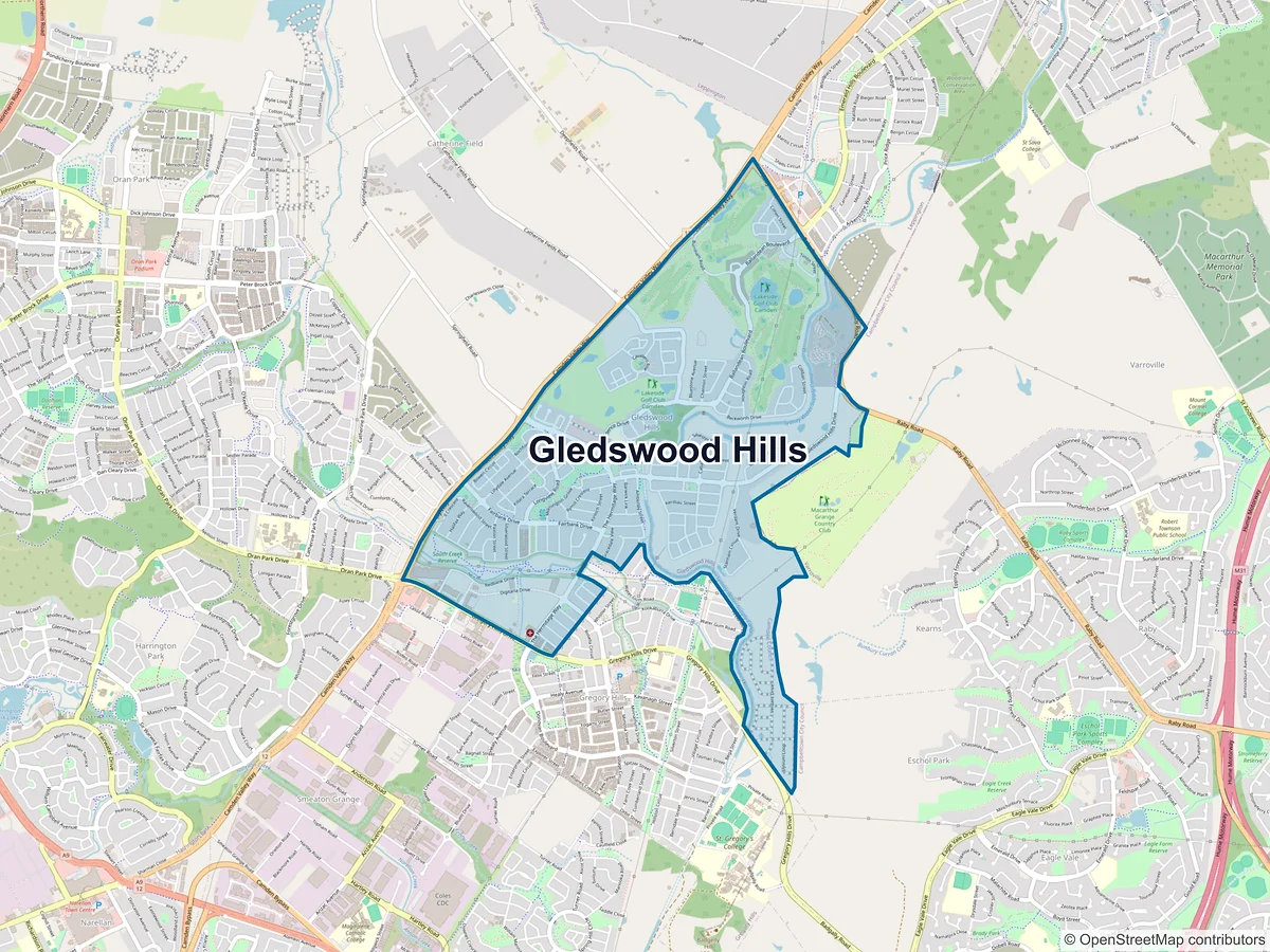 Map of Gledswood Hills, NSW, Australia