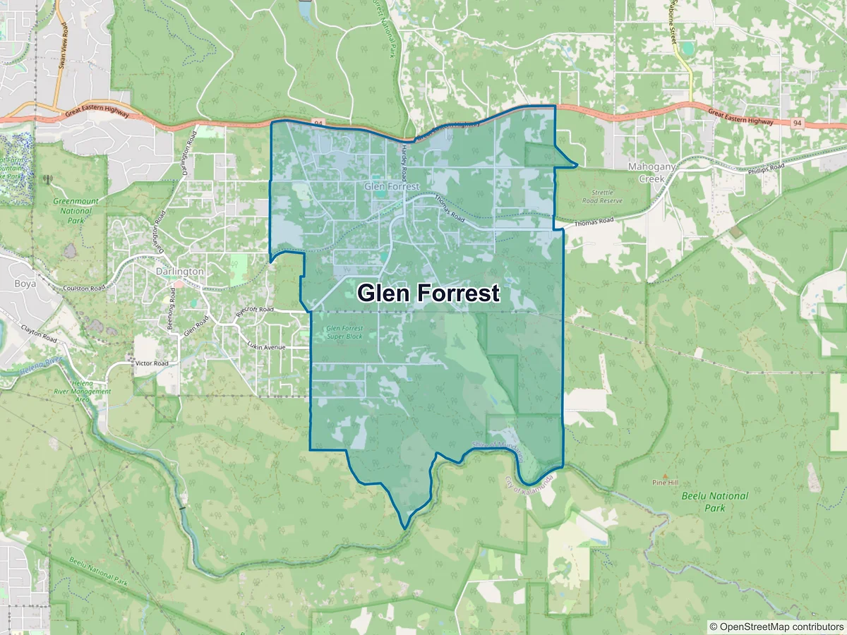 Map of Glen Forrest, WA, Australia