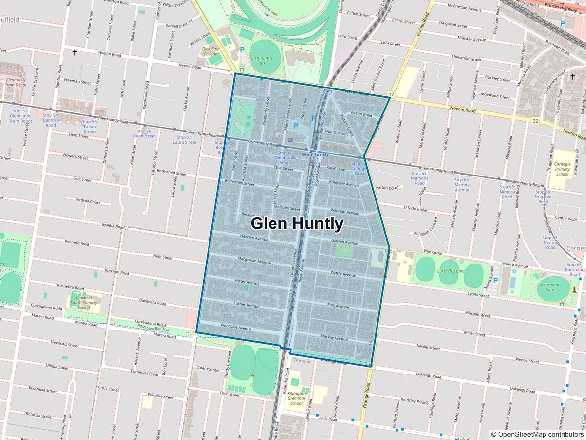 Map of Glen Huntly, VIC, Australia