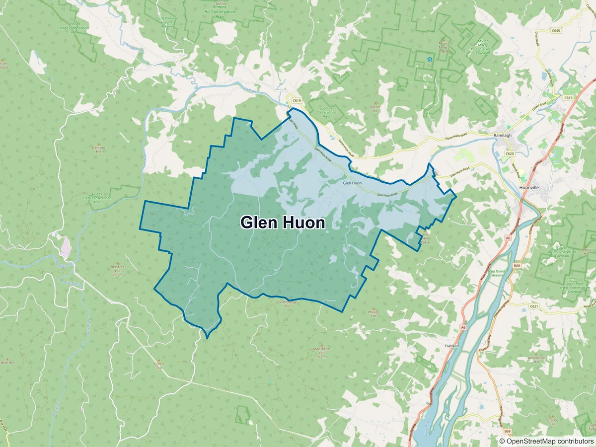 Map of Glen Huon, TAS, Australia