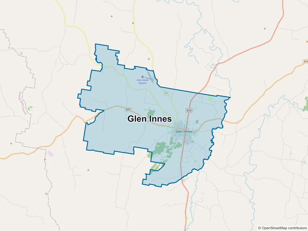 Map of Glen Innes, NSW, Australia