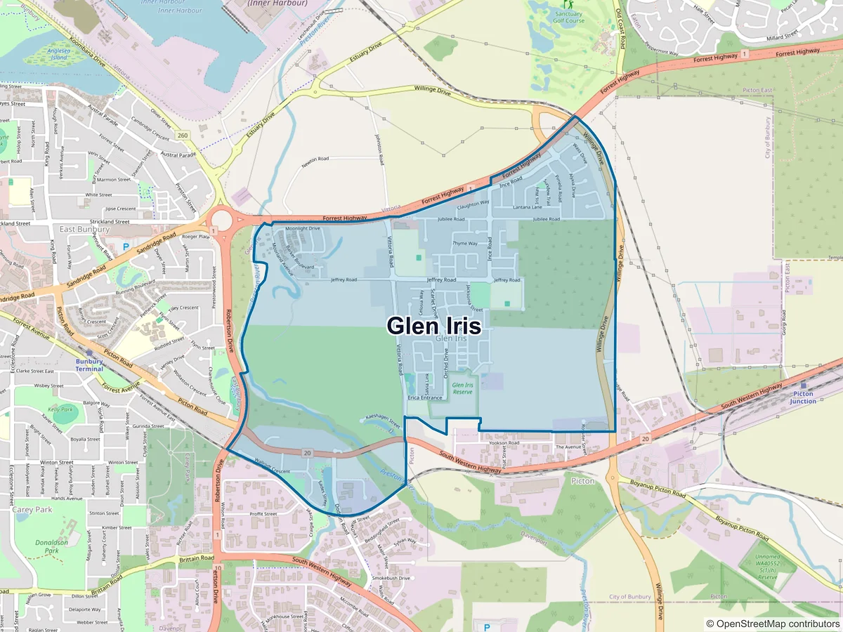 Map of Glen Iris, WA, Australia