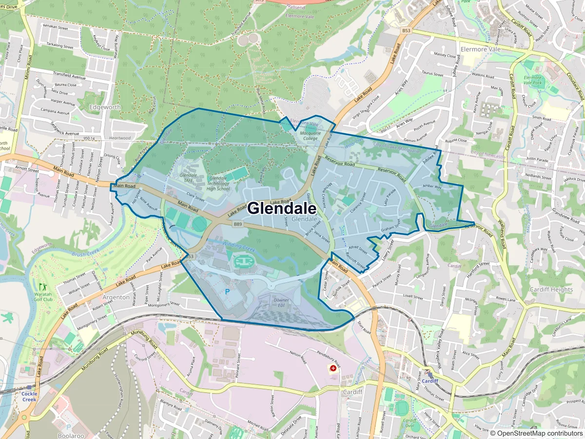 Map of Glendale, NSW, Australia
