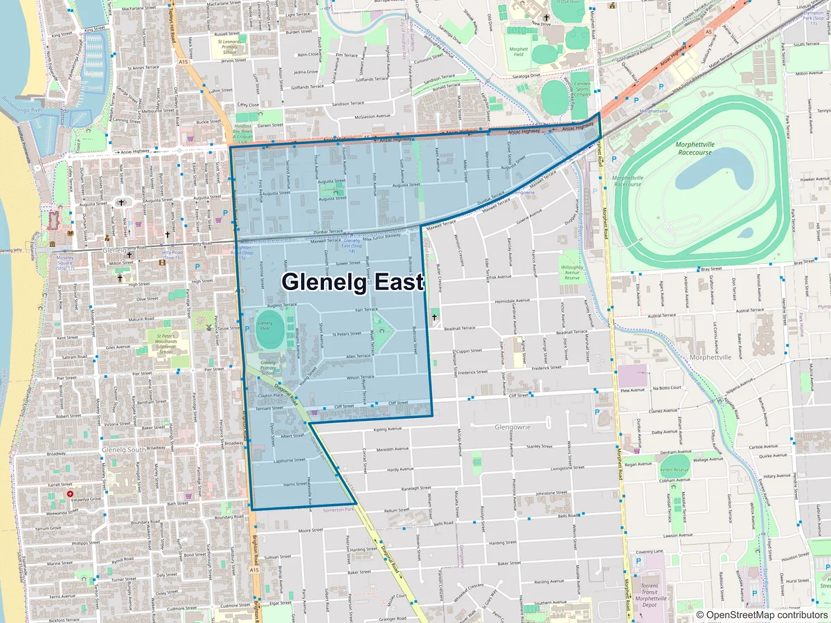 Map of Glenelg East, SA, Australia