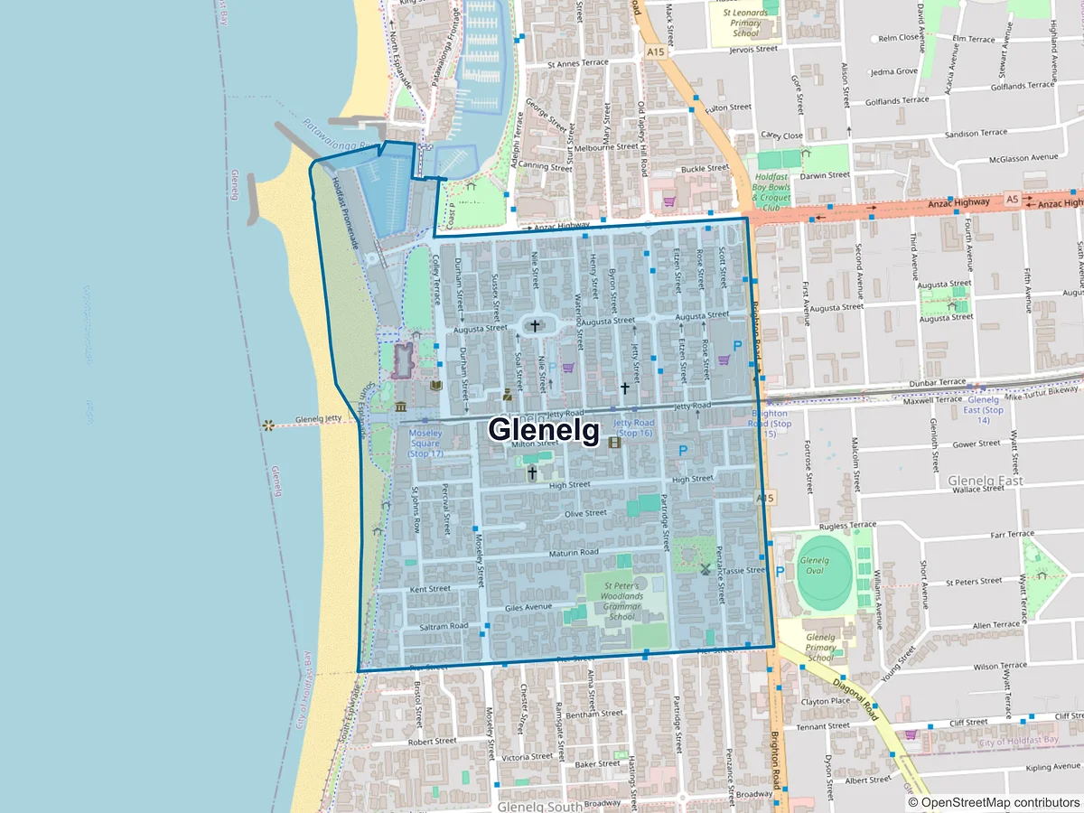 Map of Glenelg, SA, Australia