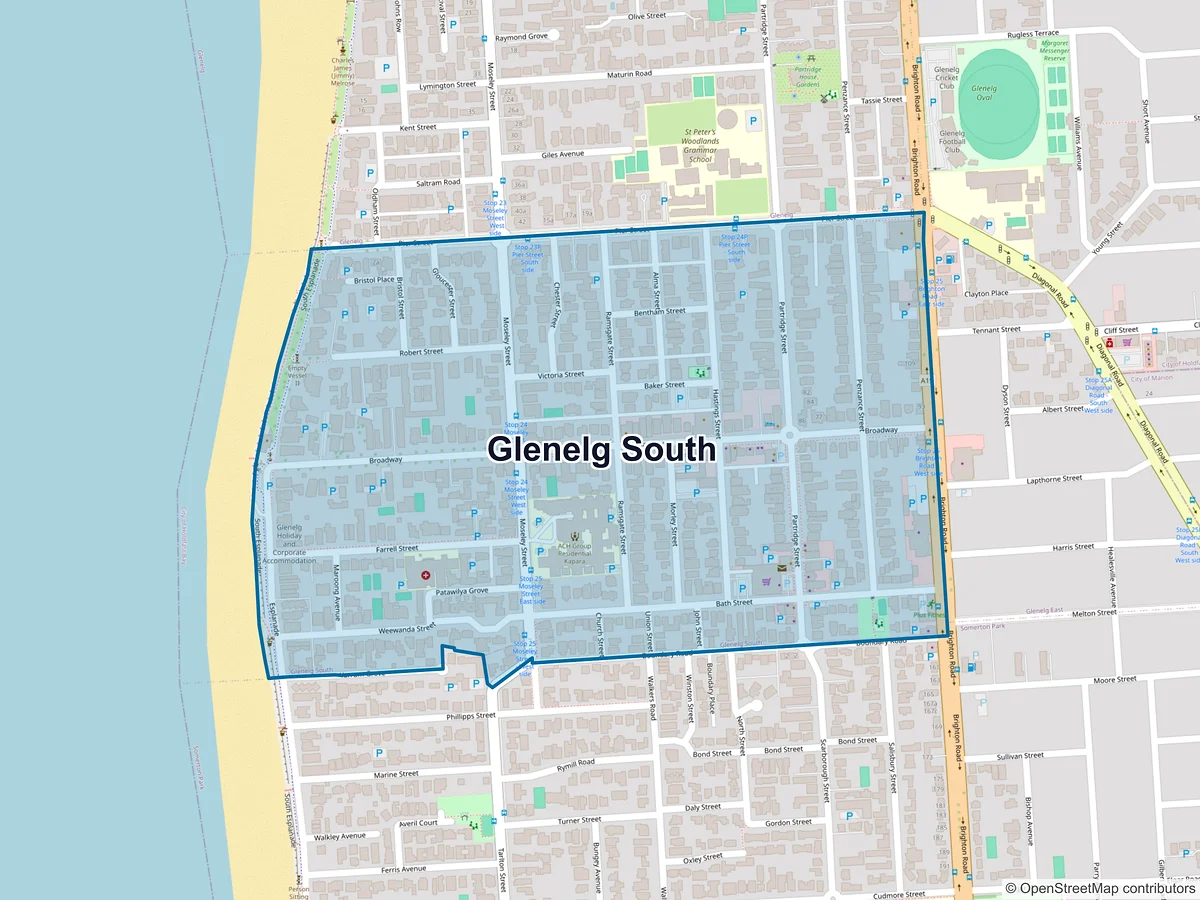Map of Glenelg South, SA, Australia