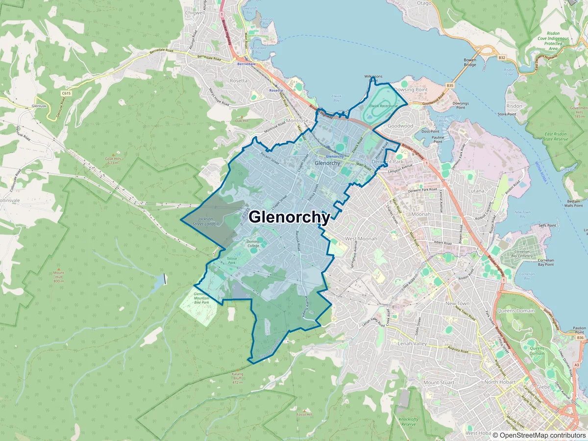 Map of Glenorchy, TAS, Australia