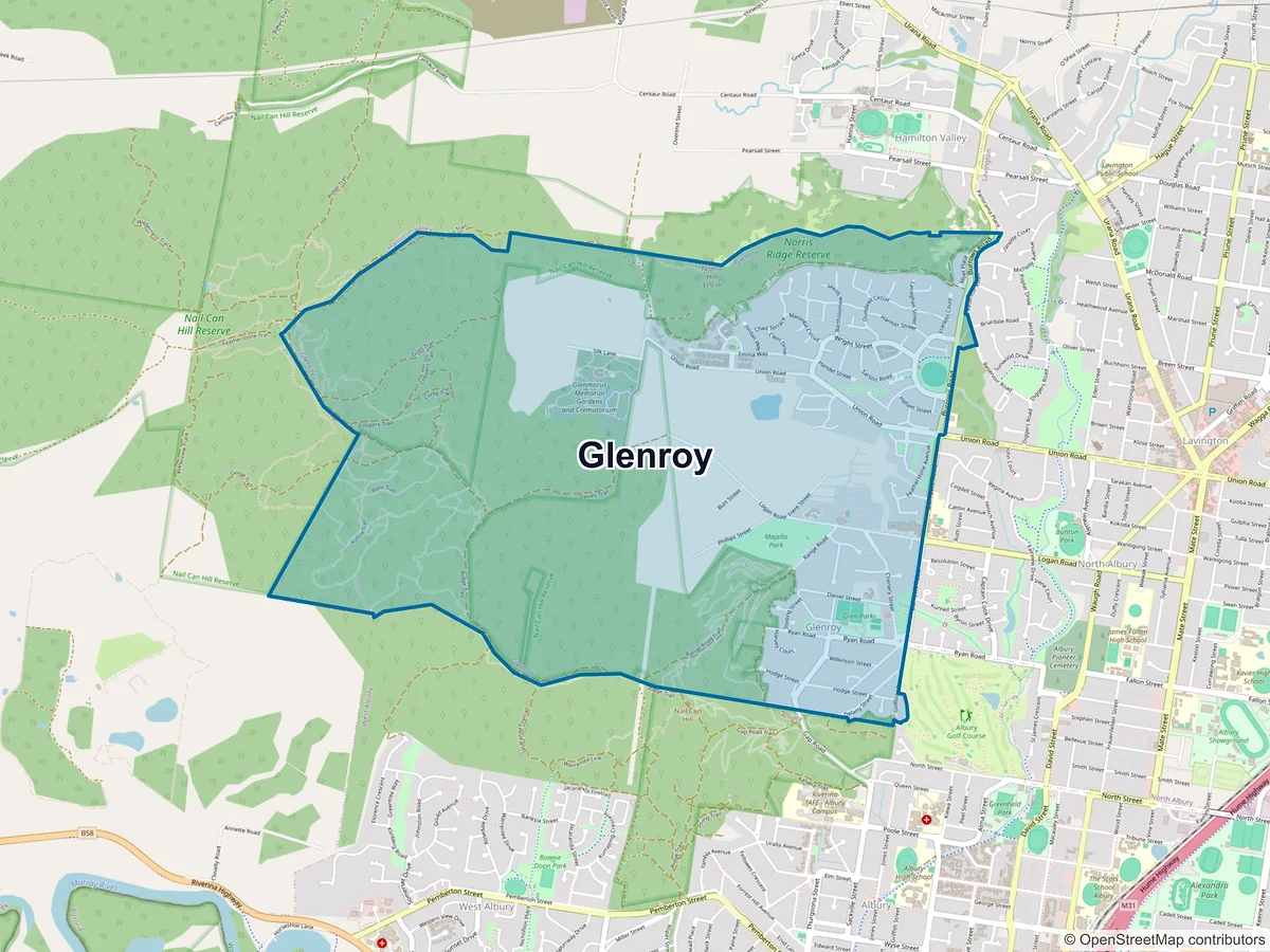 Map of Glenroy, NSW, Australia