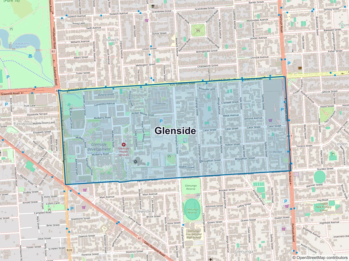 Map of Glenside, SA, Australia