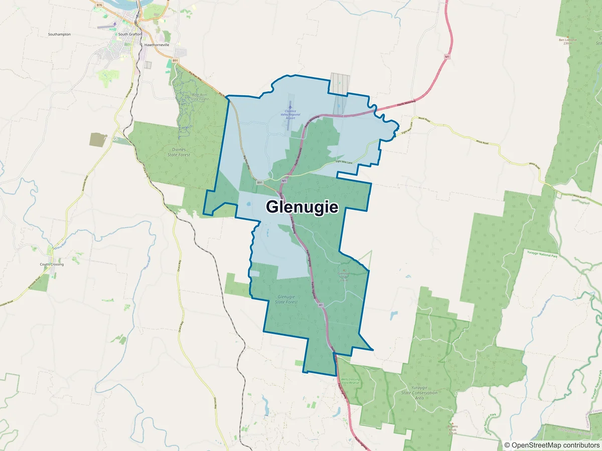 Map of Glenugie, NSW, Australia