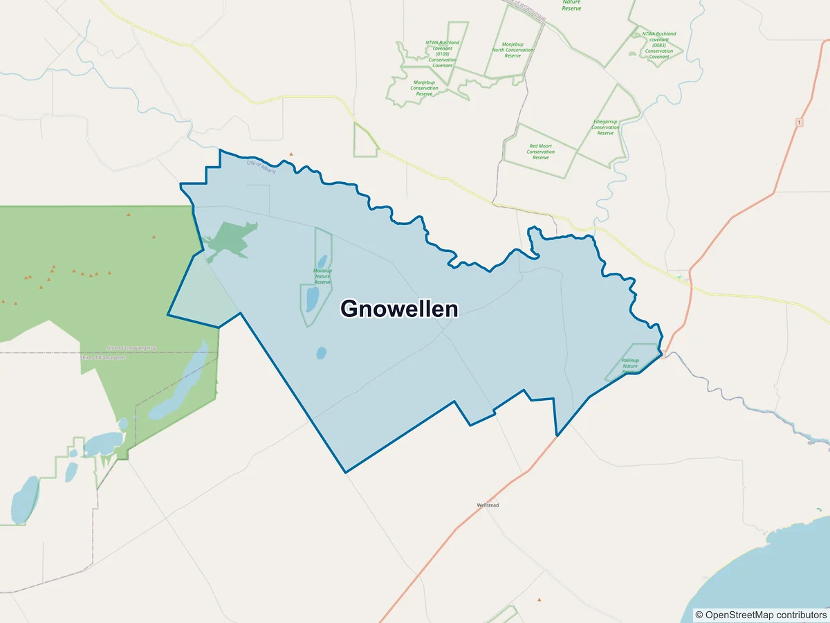 Map of Gnowellen, WA, Australia