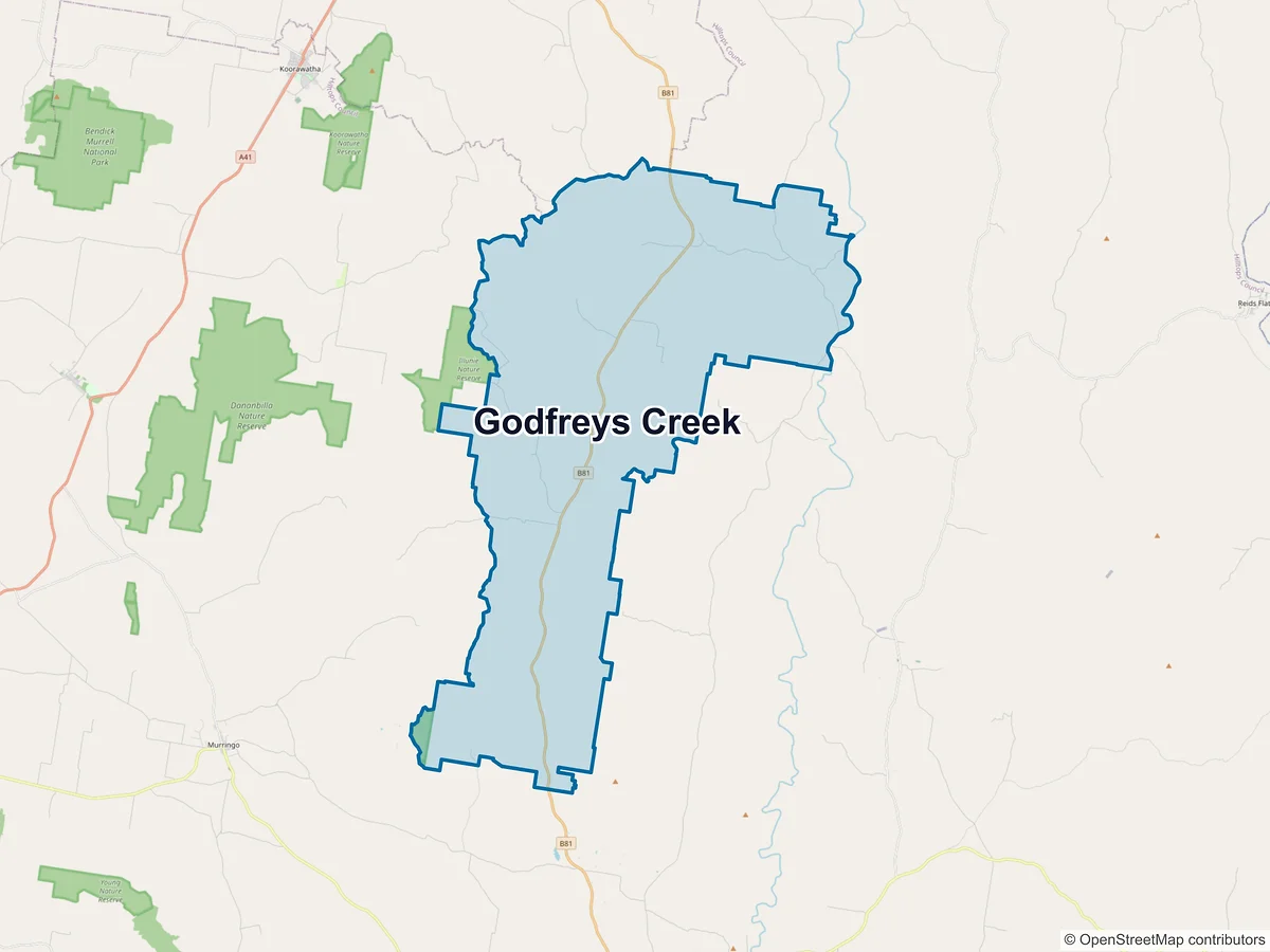 Map of Godfreys Creek, NSW, Australia