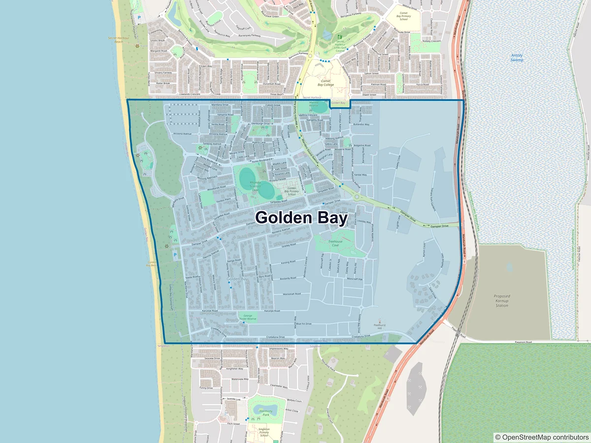 Map of Golden Bay, WA, Australia