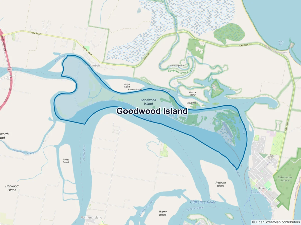 Map of Goodwood Island, NSW, Australia