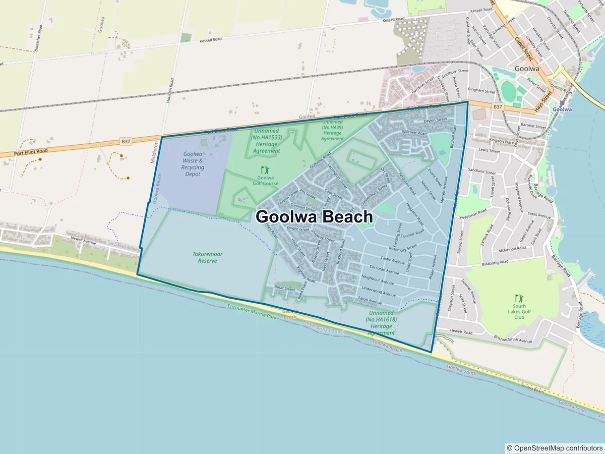 Map of Goolwa Beach, SA, Australia
