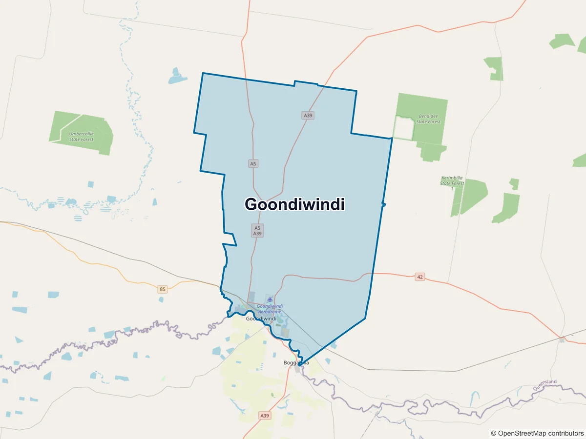 Map of Goondiwindi, QLD, Australia