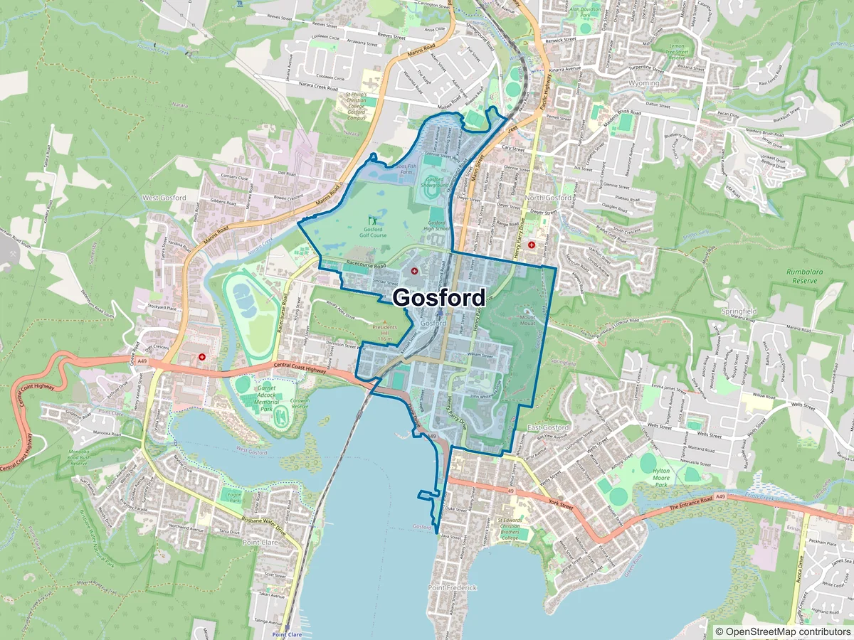 Map of Gosford, NSW, Australia