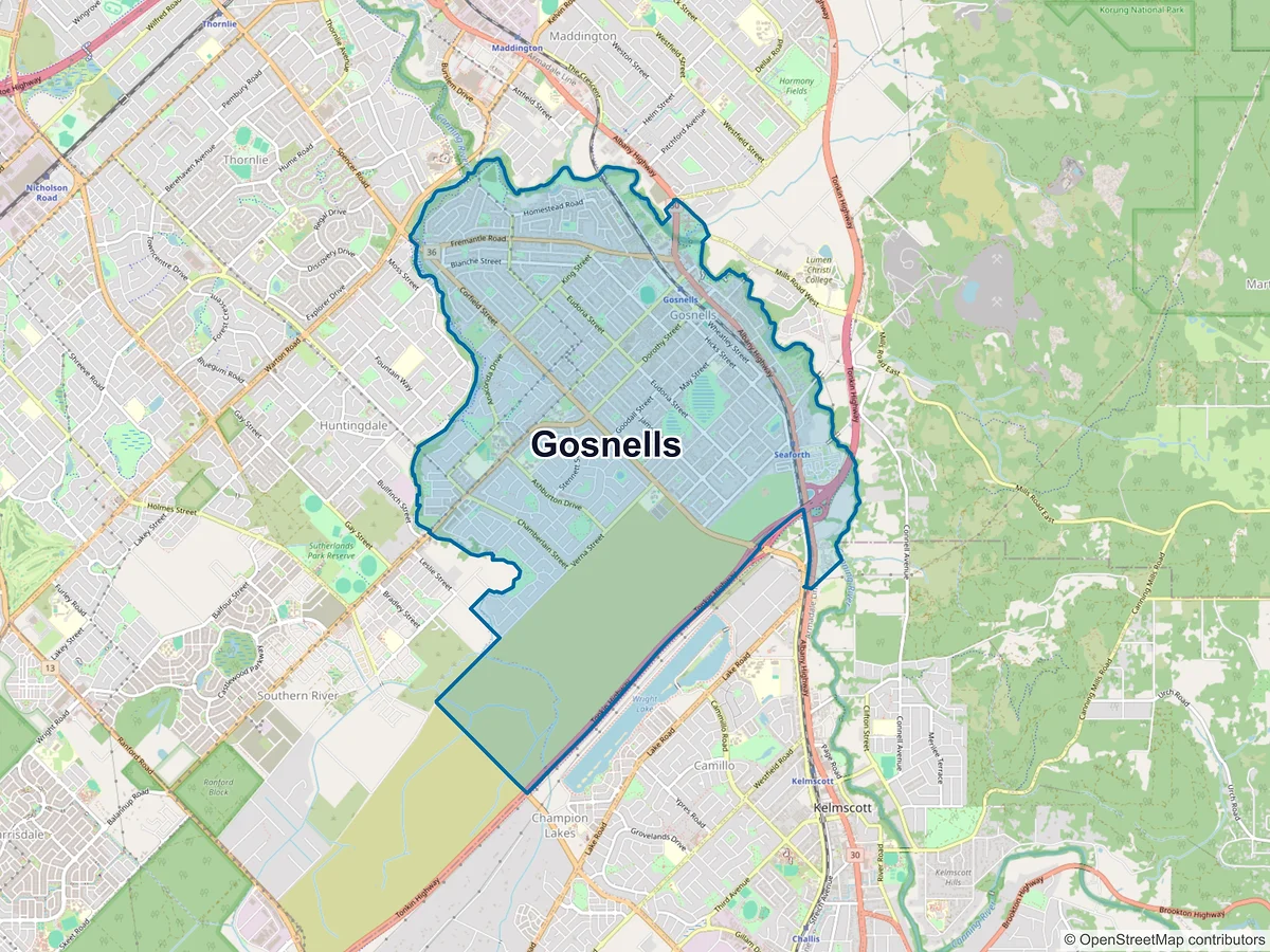 Map of Gosnells, WA, Australia