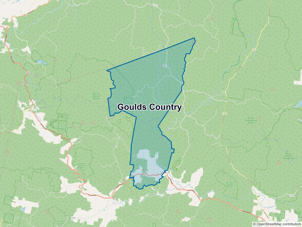 Map of Goulds Country, TAS, Australia