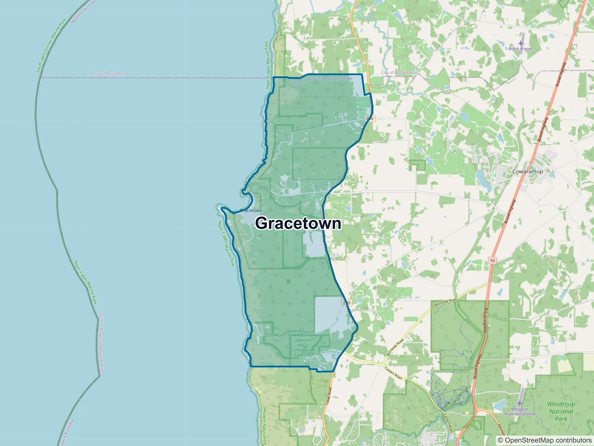 Map of Gracetown, WA, Australia